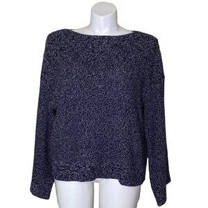 Loft Black White Marled Pullover Sweater Long Flare Sleeve Cotton Women's Size L